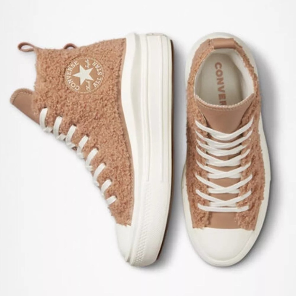 Women Converse All Star Move HI Platform Champagne Tan/Egret A04259C Sherpa sz 7